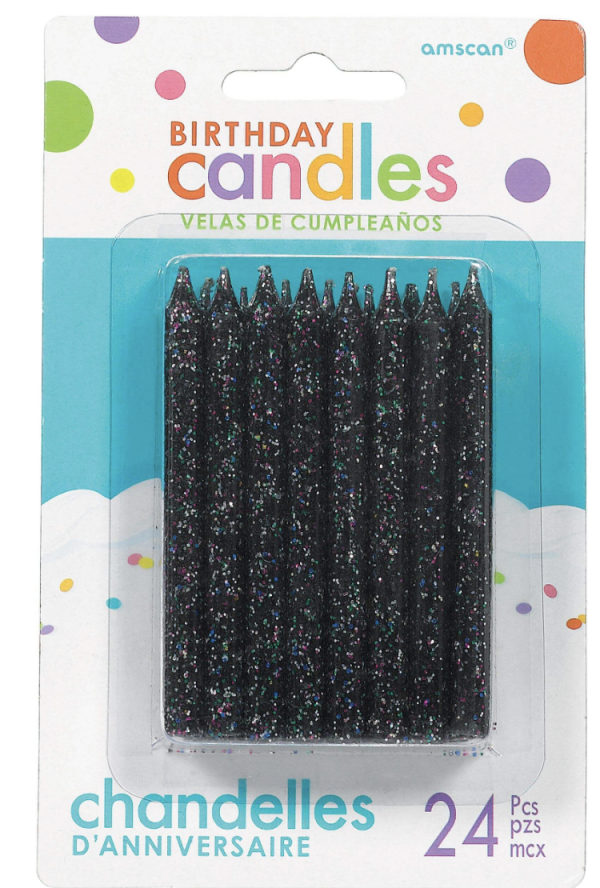 Birthday Candle – Large Black Glitter Spiral ~ 24 per pack